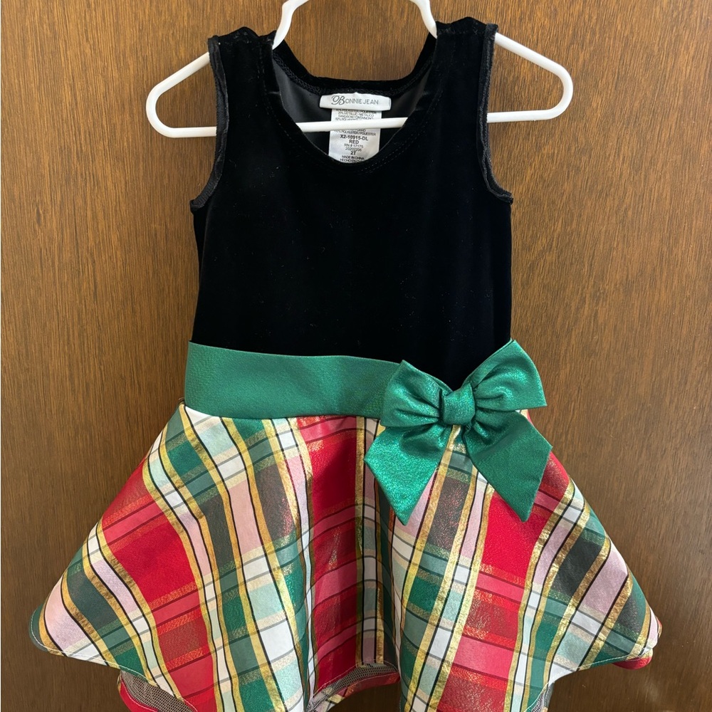 Bonnie Jean Black velvet and Plaid Kids  Dress